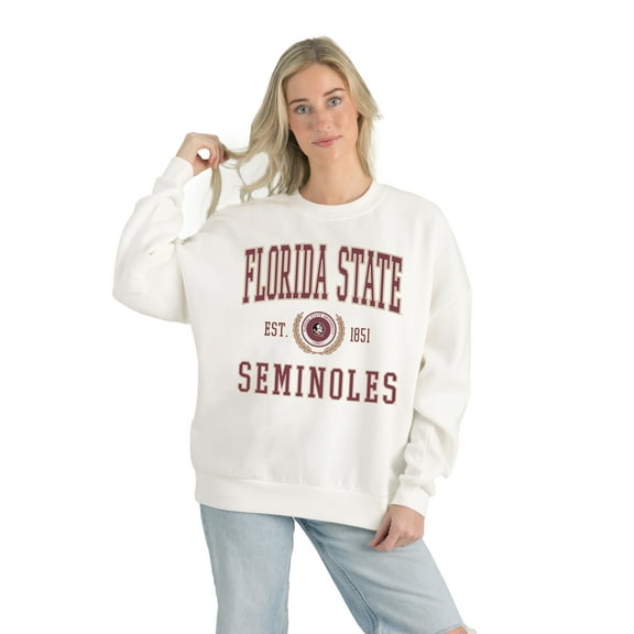 Women's Gameday Couture White Florida State Seminoles Premium Fleece Drop Shoulder Oversized Pullover Sweatshirt