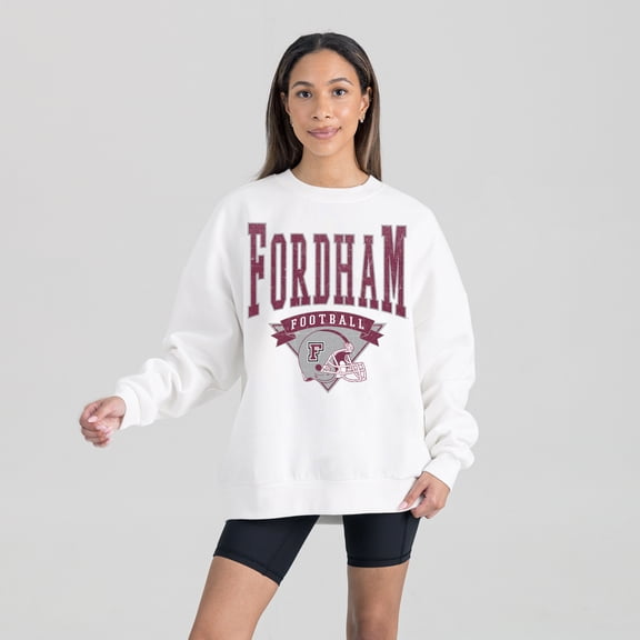 Women's Gameday Couture White Fordham Rams Oversized Good Vibes Premium Fleece Drop Shoulder Pullover Sweatshirt
