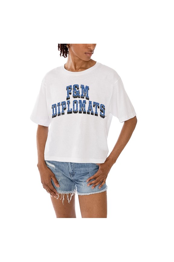 Women's Gameday Couture White Franklin & Marshall Diplomats Claim To Fame Boxy Cropped T-Shirt