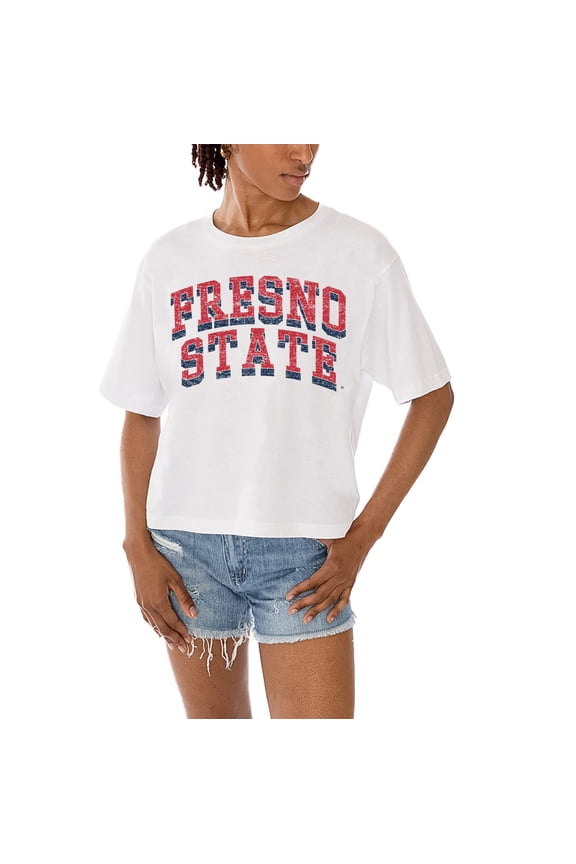 Women's Gameday Couture White Fresno State Bulldogs Claim To Fame Boxy Cropped T-Shirt
