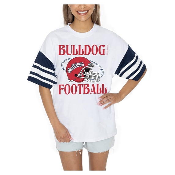 Women's Gameday Couture White Fresno State Bulldogs Starting Lineup Contrast Sporty Heritage Oversized T-Shirt