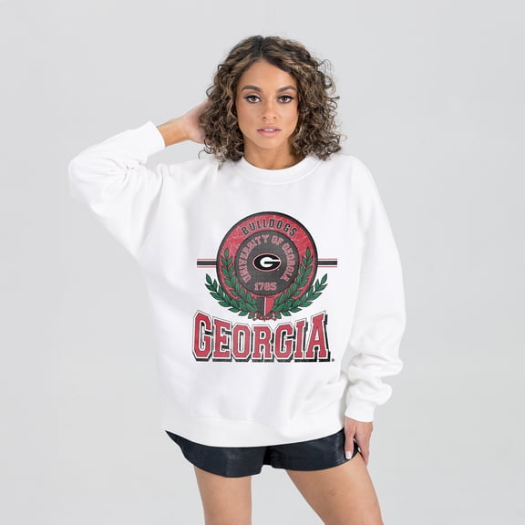 Women's Gameday Couture White Georgia Bulldogs Hot Shot Fleece Pullover Sweatshirt