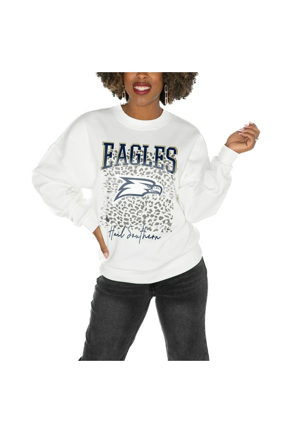 Women's Gameday Couture Georgia Southern Eagles White Oversized Drop Shoulder Fleece Drop Pullover Sweatshirt