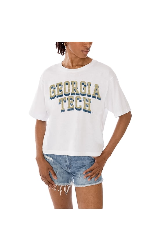 Women's Gameday Couture White Georgia Tech Yellow Jackets Claim To Fame Boxy Cropped T-Shirt