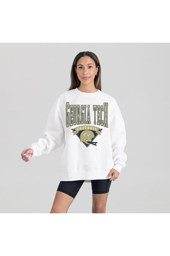 Women's Gameday Couture White Georgia Tech Yellow Jackets Oversized Good Vibes Premium Fleece Drop Shoulder Pullover
