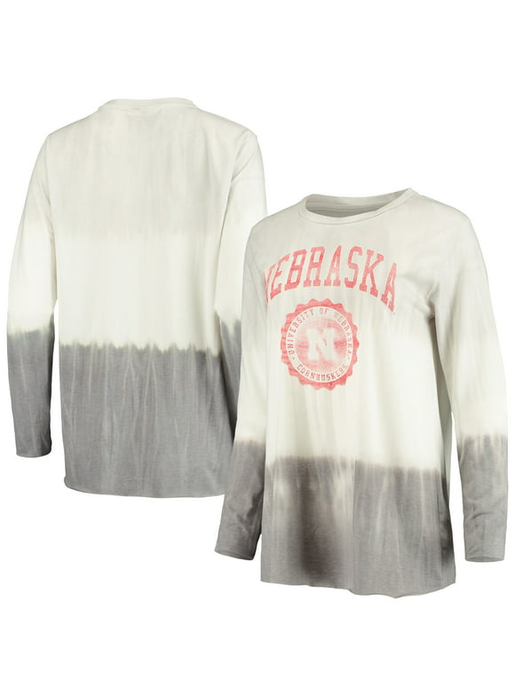 Women's Gameday Couture White/Gray Nebraska Huskers High Line Tiered Dip-Dye Long Sleeve Tri-Blend T-Shirt