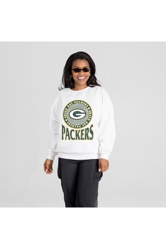 Women's Gameday Couture White Green Bay Packers Endzone Oversized Premium Drop Shoulder Sweatshirt