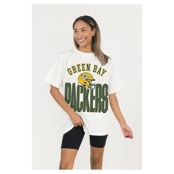 Women's Gameday Couture  White Green Bay Packers Oversized Classic Fierce Focus T-Shirt