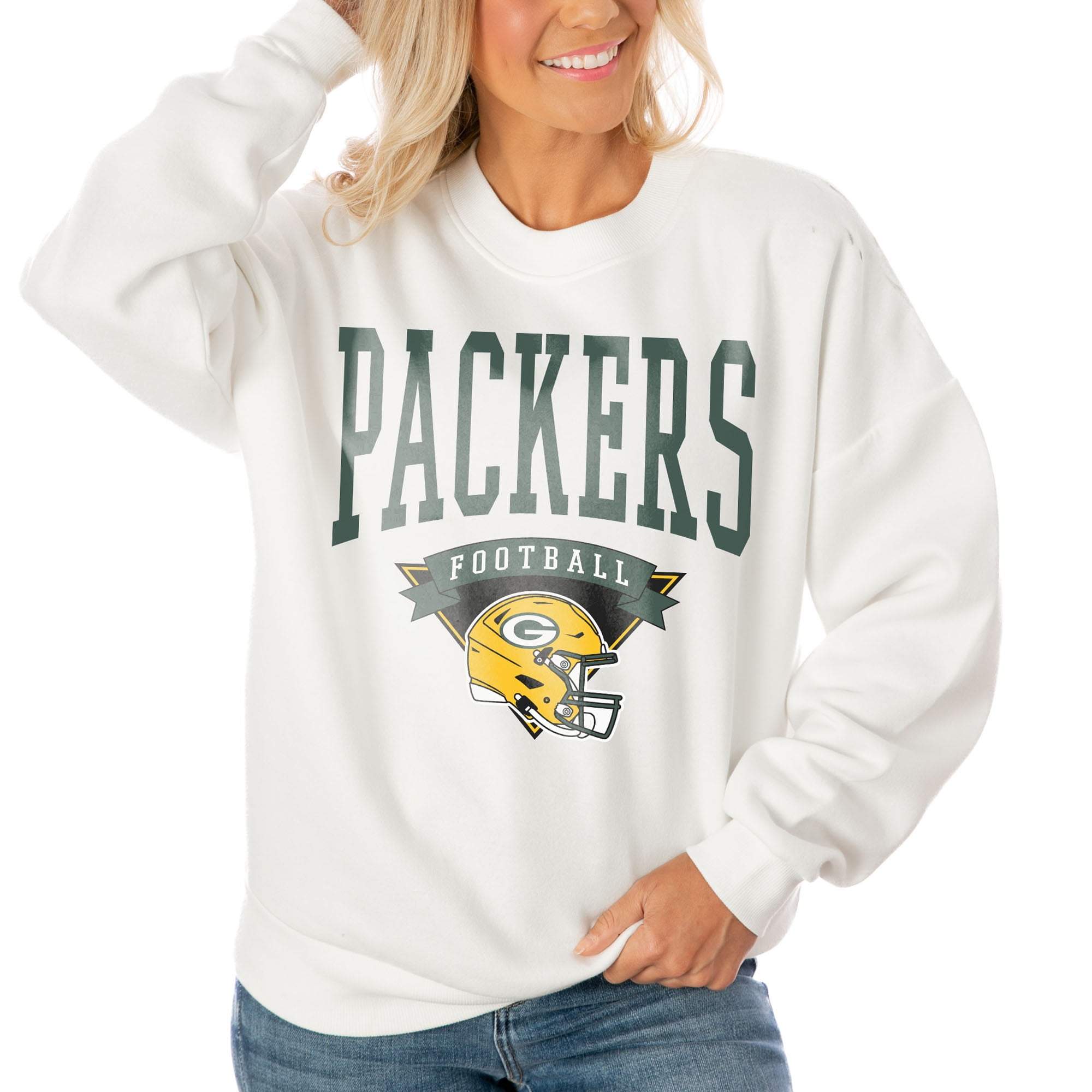 Women's Green Bay Packers Refried Apparel White Sustainable Crop Dolman  Pullover Hoodie
