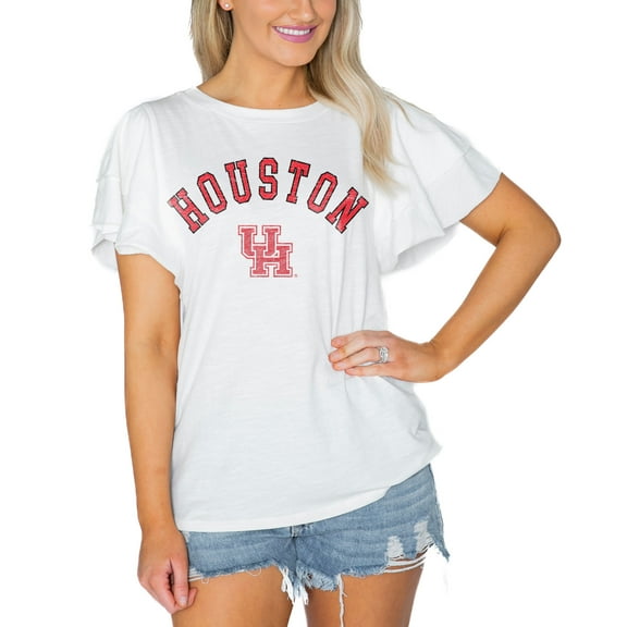 Women's Gameday Couture White Houston Cougars Arch Logo Flutter Sleeve Lightweight T-Shirt