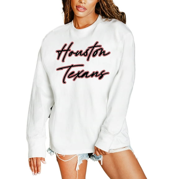 Women's Gameday Couture White Houston Texans Classic Comeback Oversized Long Sleeve T-Shirt