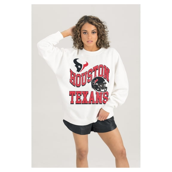 Women's Gameday Couture White Houston Texans Oversized Hard Earned Premium Fleece Pullover Sweatshirt