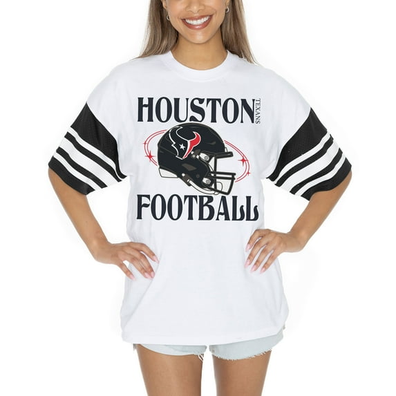 Women's Gameday Couture White Houston Texans Vintage Look Contrast Mesh Striped Raglan T-Shirt