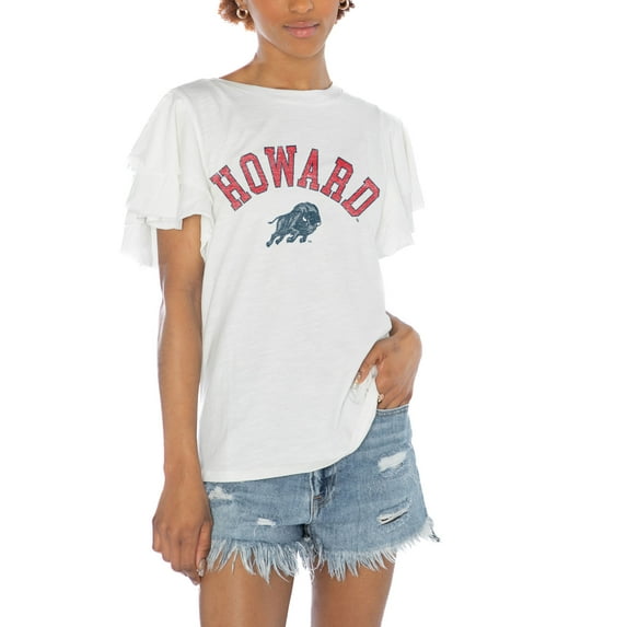 Women's Gameday Couture White Howard Bison Arch Logo Flutter Sleeve Lightweight T-Shirt