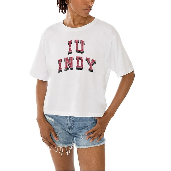 Women's Gameday Couture White IU Indianapolis Claim To Fame Boxy Cropped T-Shirt
