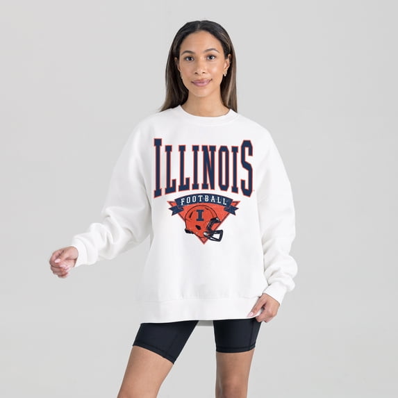 Women's Gameday Couture White Illinois Fighting Illini Oversized Good Vibes Premium Fleece Drop Shoulder Pullover