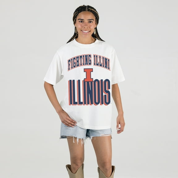 Women's Gameday Couture White Illinois Fighting Illini Oversized Fierce Focus T-Shirt