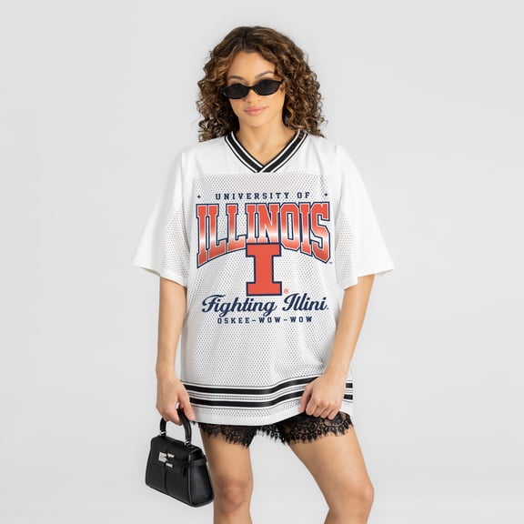 Women's Gameday Couture White Illinois Fighting Illini Squad Mentality V-Neck Sports Mesh Fashion Jersey