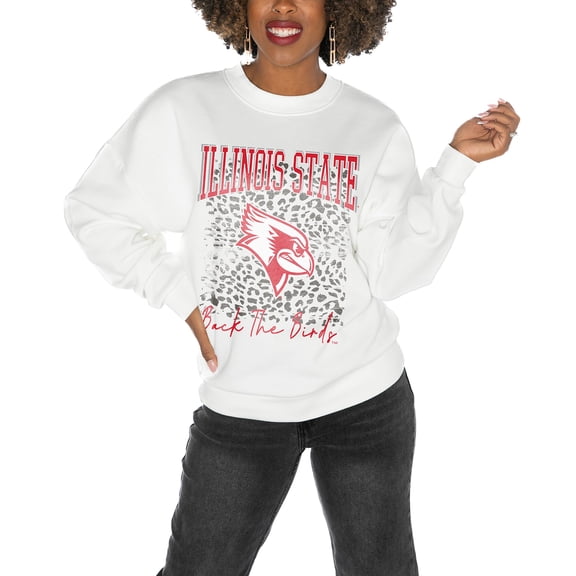 Women's Gameday Couture Illinois State Redbirds White Oversized Drop Shoulder Fleece Drop Pullover Sweatshirt