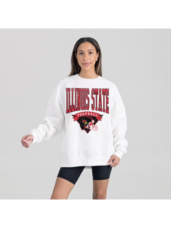Women's Gameday Couture White Illinois State Redbirds Oversized Good Vibes Premium Fleece Drop Shoulder Pullover