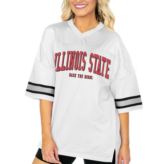Women's Gameday Couture White Illinois State Redbirds Option Play Oversized Mesh Fashion Jersey