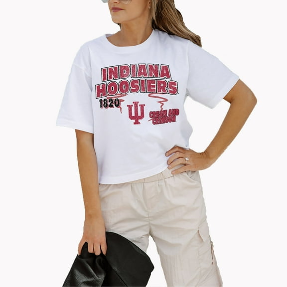 Women's Gameday Couture White Indiana Hoosiers Logo Boxy Fit Cropped T-Shirt