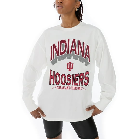 Women's Gameday Couture White Indiana Hoosiers Midweight Oversized Long Sleeve T-Shirt