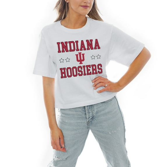 Women's Gameday Couture White Indiana Hoosiers Stars Boxy Fit Cropped T-Shirt