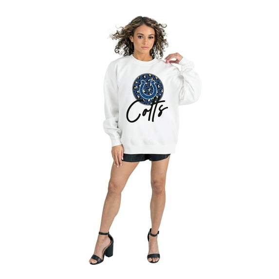 Women's Gameday Couture White Indianapolis Colts Script Logo Oversized Premium Fleece Pullover Sweatshirt