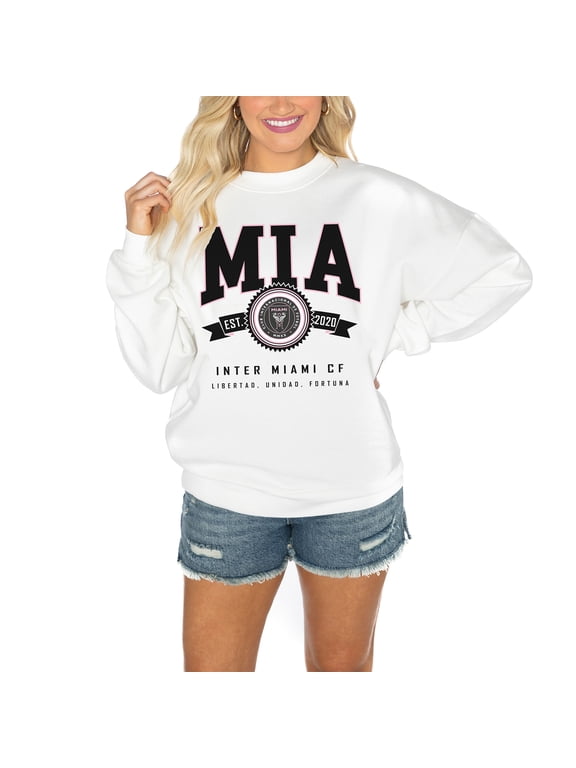 Women's Gameday Couture White Inter Miami CF Crewneck Drop Shoulder Sweatshirt