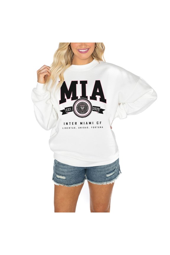 Women's Gameday Couture White Inter Miami CF Crewneck Drop Shoulder Sweatshirt