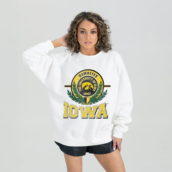 Women's Gameday Couture White Iowa Hawkeyes Hot Shot Fleece Pullover Sweatshirt