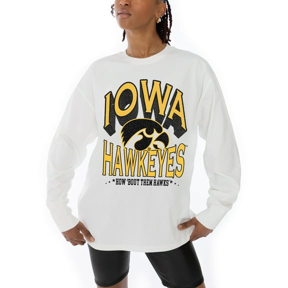 Women's Gameday Couture White Iowa Hawkeyes Midweight Oversized Long Sleeve T-Shirt