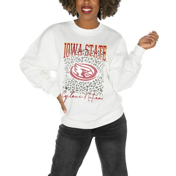 Women's Gameday Couture Iowa State Cyclones White Oversized Drop Shoulder Fleece Drop Pullover Sweatshirt