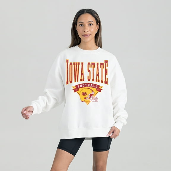 Women's Gameday Couture White Iowa State Cyclones Oversized Good Vibes Premium Fleece Drop Shoulder Pullover Sweatshirt