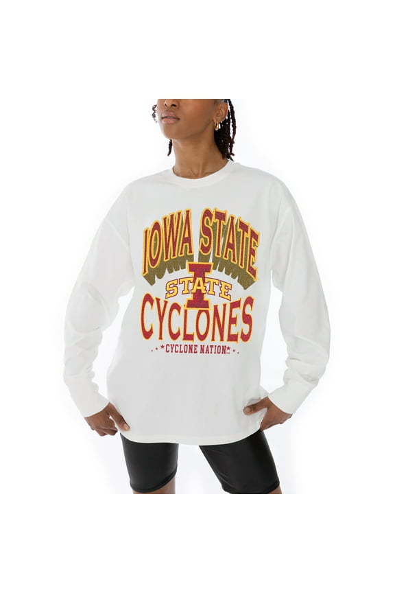 Women's Gameday Couture White Iowa State Cyclones Midweight Oversized Long Sleeve T-Shirt