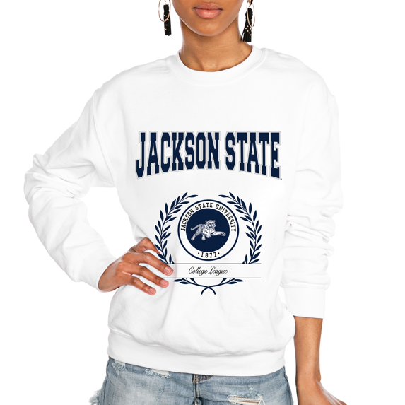 Women's Gameday Couture White Jackson State Tigers It's a Vibe Classic Fleece Crewneck Pullover Sweatshirt