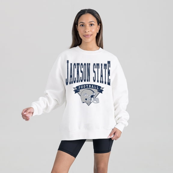 Women's Gameday Couture White Jackson State Tigers Oversized Good Vibes Premium Fleece Drop Shoulder Pullover Sweatshirt