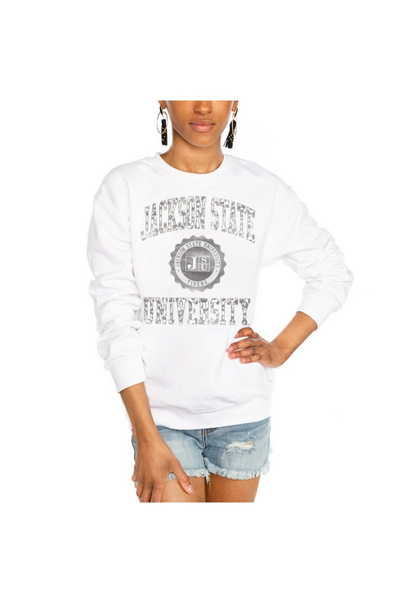 Women's Gameday Couture White Jackson State Tigers Trendspotter Perfect Crewneck Pullover Lightweight Sweatshirt