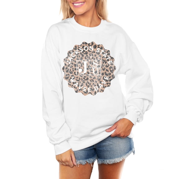 Women's Gameday Couture White Jackson State Tigers Wild Side Perfect Crewneck Pullover Sweatshirt