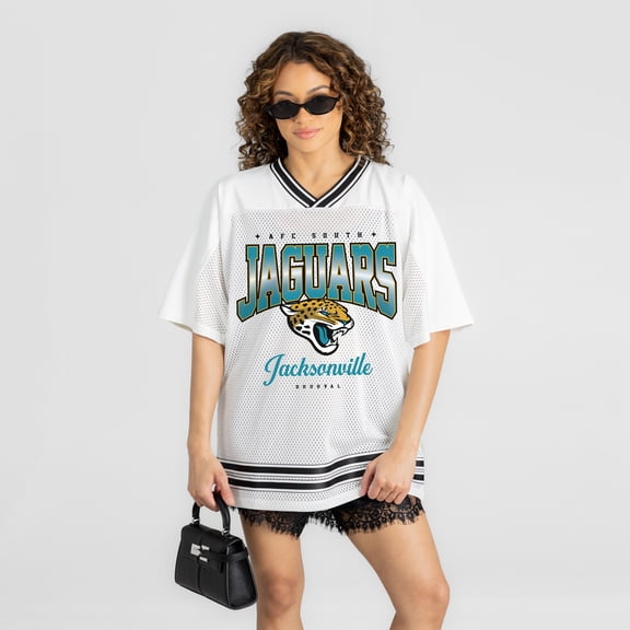 Women's Gameday Couture White Jacksonville Jaguars Squad Mentality V-Neck Sports Mesh Fashion Jersey