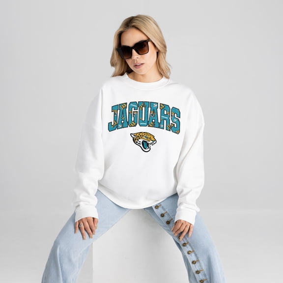 Women's Gameday Couture White Jacksonville Jaguars Sweet Play Oversized Premium Drop Shoulder Sweatshirt