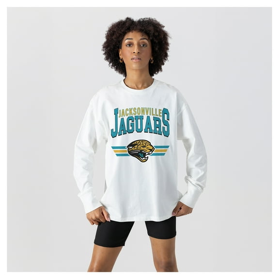 Women's Gameday Couture  White Jacksonville Jaguars Swift Strike Essential Oversized Long Sleeve T-Shirt