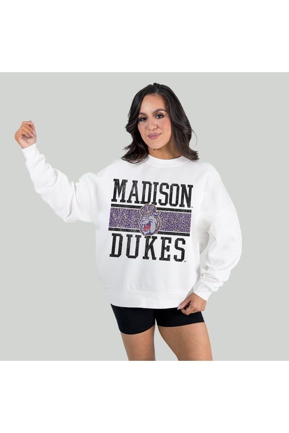Women's Gameday Couture White James Madison Dukes Fair Catch Pullover Sweatshirt