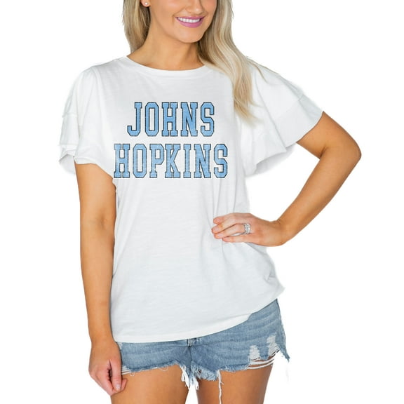 Women's Gameday Couture  White Johns Hopkins Blue Jays Arch Logo Flutter Sleeve Lightweight T-Shirt