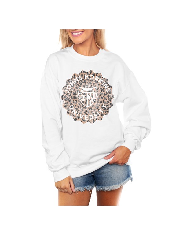 Women's Gameday Couture White Johns Hopkins Blue Jays Wild Side Perfect Crewneck Pullover Sweatshirt