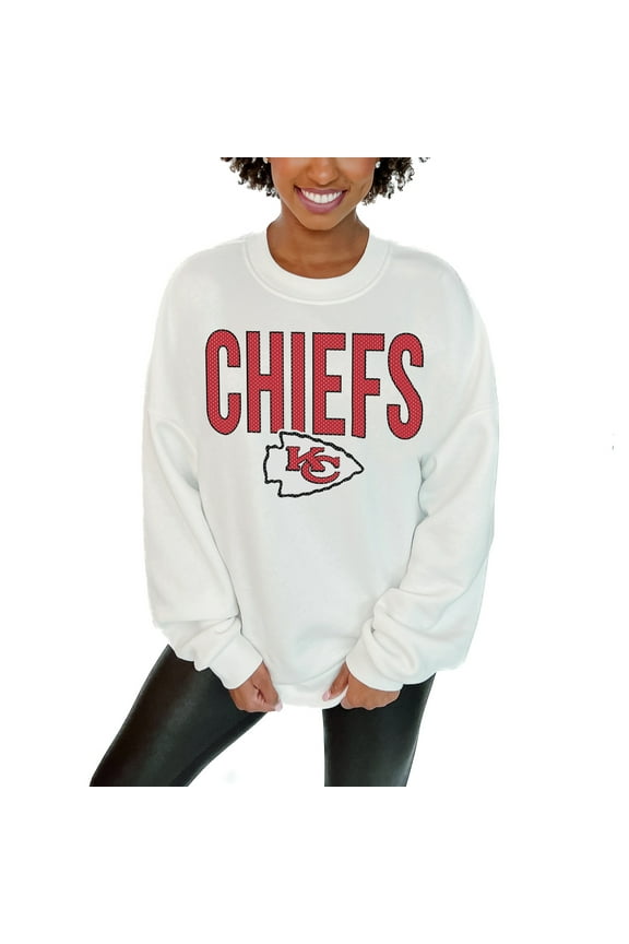 Women's Gameday Couture White Kansas City Chiefs Just Go With It Oversized Long Sleeve Crewneck Sweatshirt