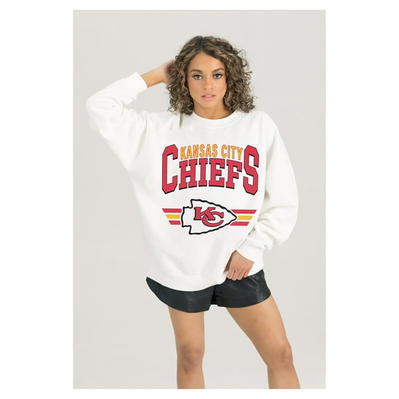Women's Gameday Couture White Kansas City Chiefs Swift Strike Premium Oversized Fleece Pullover Sweatshirt