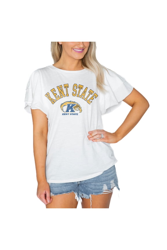 Women's Gameday Couture White Kent State Golden Flashes Arch Logo Flutter Sleeve Lightweight T-Shirt