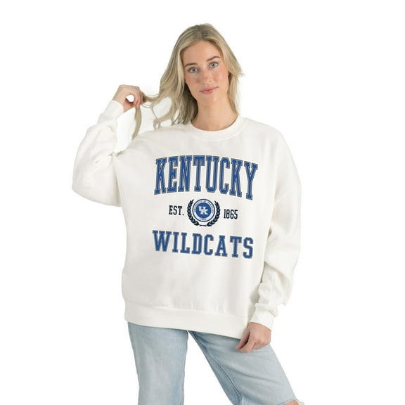 Women's Gameday Couture White Kentucky Wildcats Premium Fleece Drop Shoulder Oversized Pullover Sweatshirt